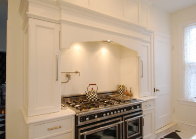 Custom range hood surround and pot filler installed in this kitchen remodel Moorestown NJ