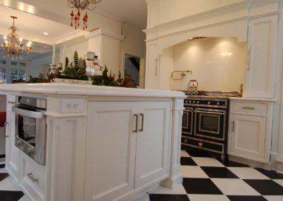 Black and white kitchen remodel with custom island and warming wrawer built in Moorestown NJ