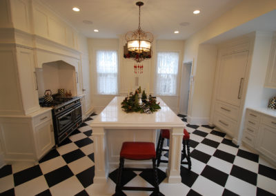Kitchen remodel with black and white tile and center island Moorestown NJ