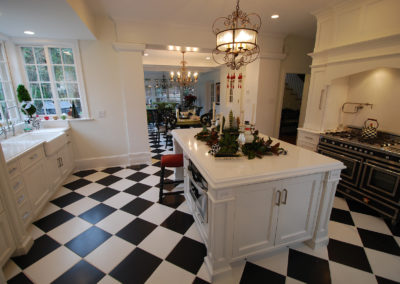 Custom kitchen remodel with classic white cabinets and black & white checkered floor tile Moorestown NJ