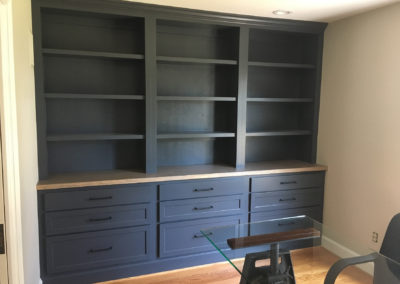 Built-in bookcase shelves with drawers Moorestown NJ