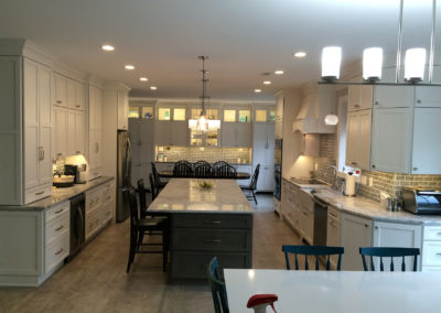 Kitchen remodel with wood floors marble countertops and dining area Moorestown NJ