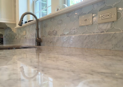 Kitchen sink with marble countertops and tile backsplash Moorestown NJ