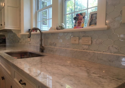 Kitchen sink with gray arabesque tile backsplash Moorestown NJ