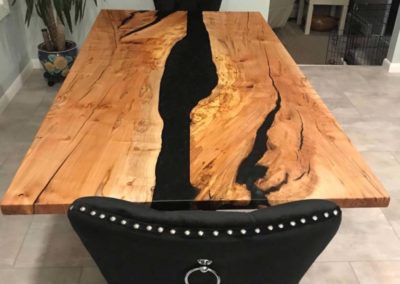 Timber crafted custom table with inlaid black details Moorestown NJ