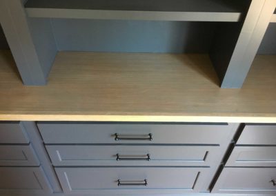 Beautiful Built-ins with dark finish and light wood top by Moorestown, NJ craftsman