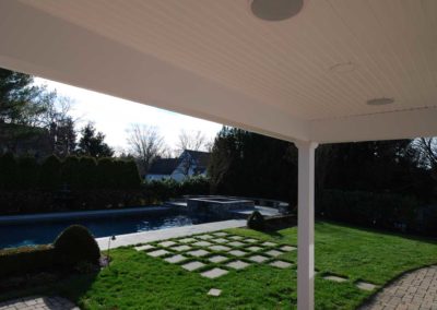 Covered porch overlooks pool in Moorestown NJ
