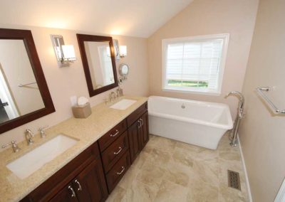 Bathroom remodel with double vanity and soaking tub Moorestown NJ