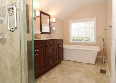 Bathroom remodel with freestanding tub and glass shower enclosure Moorestown NJ